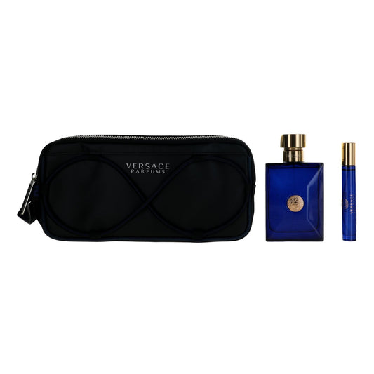 Versace Pour Homme Dylan Blue by Versace, 3 Piece Gift Set men with Pouch