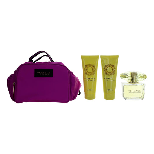 Versace Yellow Diamond by Versace, 4 Piece Gift Set for Women with Bag