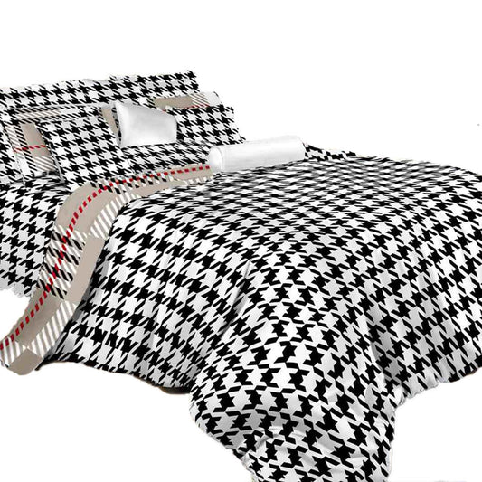 6pc Modern Houndstooth King Size Duvet Cover Sheets Set, 300TC Cotton, Dolce Mela , Houndstooth Check