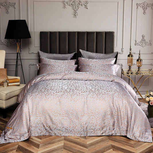 6pc Luxury Jacquard Motif Duvet Cover Set,  300TC Percale Cotton Sateen Bedding, Dolce Mela Olympia