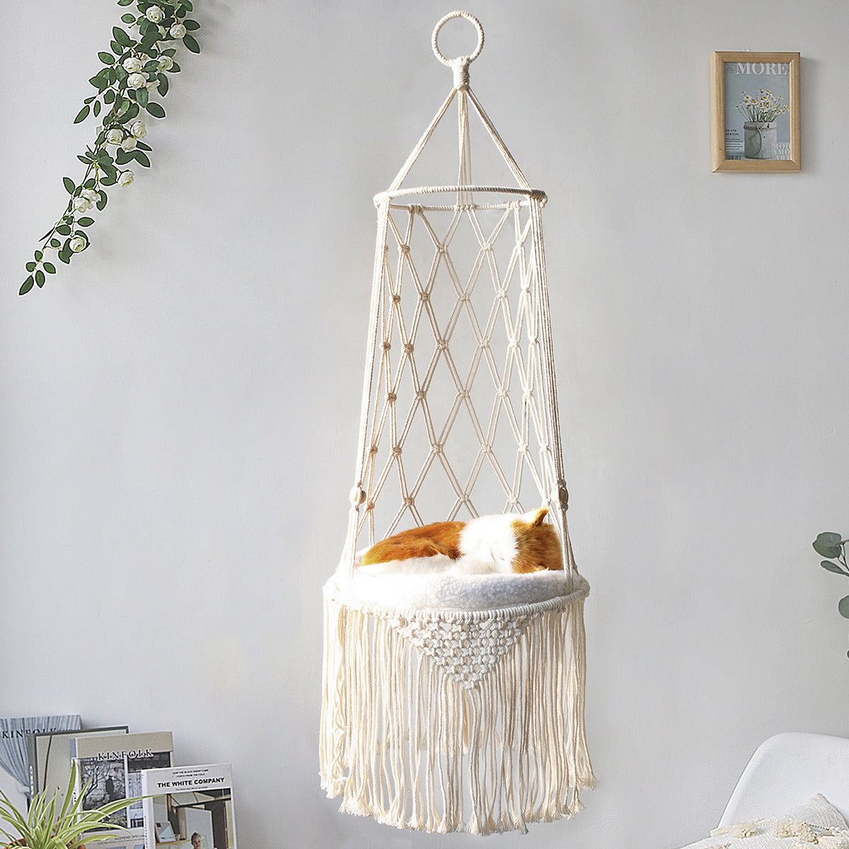Bohemia Hand Woven Cat Swing Tapestry Bed Macrame Rope Pet Cat Hammock for Cat Perch Wall Hanging Basket Sleeping Mat Home Decor
