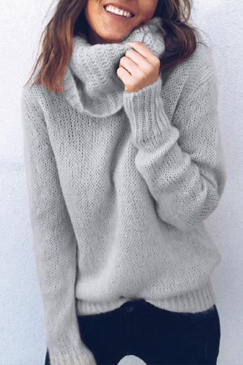 Winter Warm Sweater Solid Color High Neck Sweaters Knitted Pullover