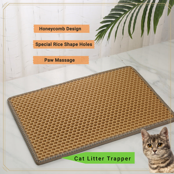 Cat Litter Mat; Kitty Litter Trapping Mat; Double Layer Mats with MiLi Shape Scratching design; Urine Waterproof; Easy Clean; Scatter Control 21" x 14" Yellow