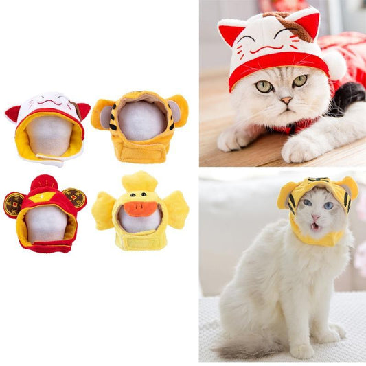 Funny Cat Hat Cartoon Duck Tiger Cosplay Costume Headgear Cute Pets Dog Cap Puppy Kitten Dress Up Accessories