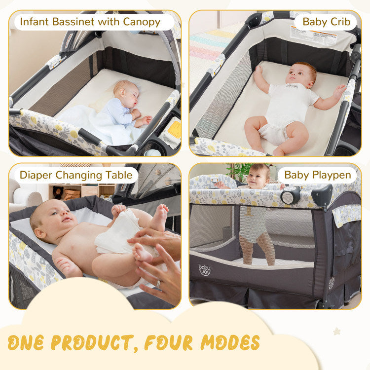 4 in 1 Portable Pack and Play Baby Nursery Center with Bassinet