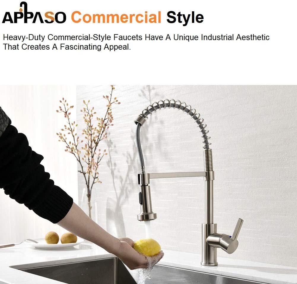 Commercial Kitchen Faucet Pull Down Sprayer with Soap Dispenser - Stainless Steel Brushed Nickel