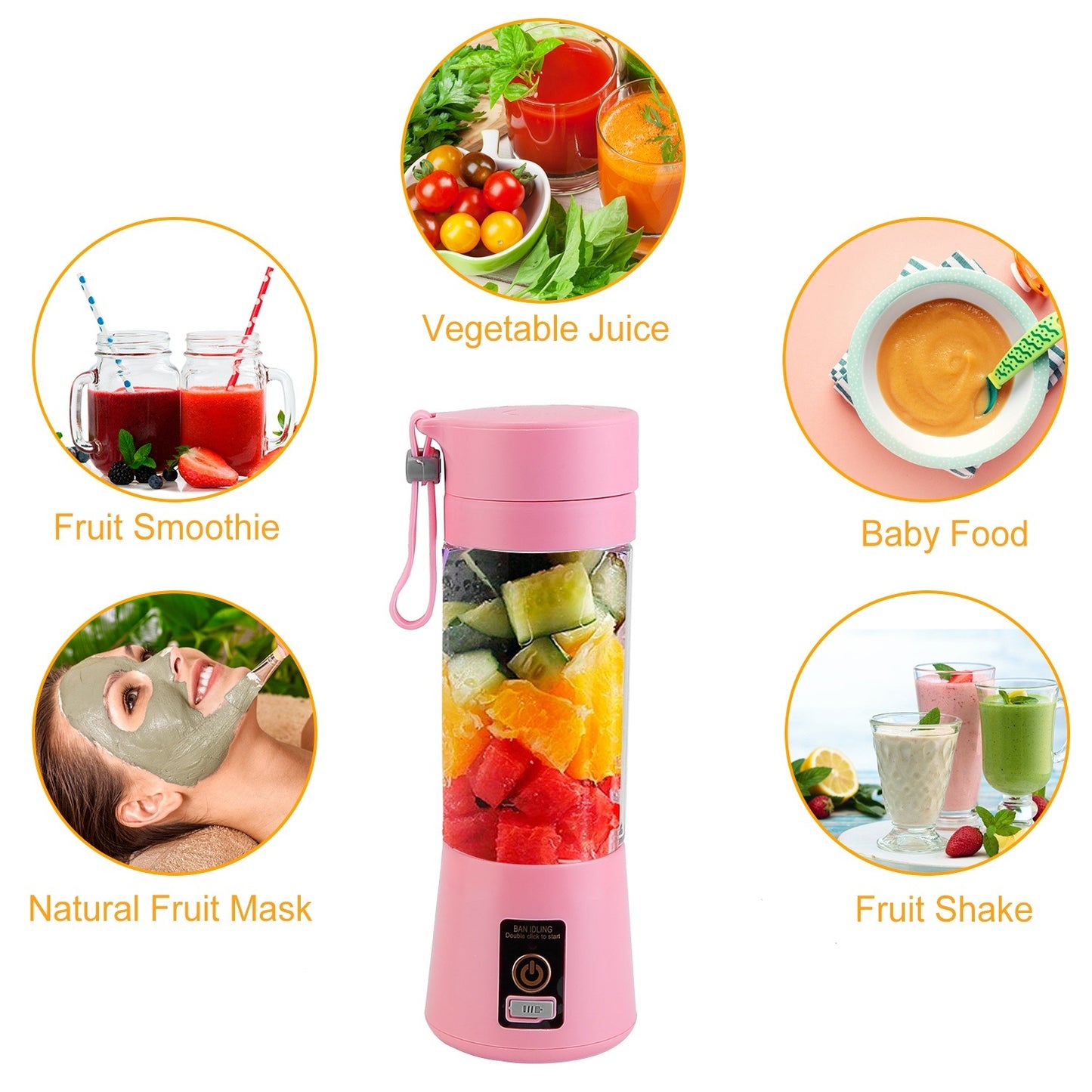 Portable Juicer Blender USB Rechargeable Juicer Cup Fruit Baby Food Mixing Machine with 6 Blades Powerful Motor