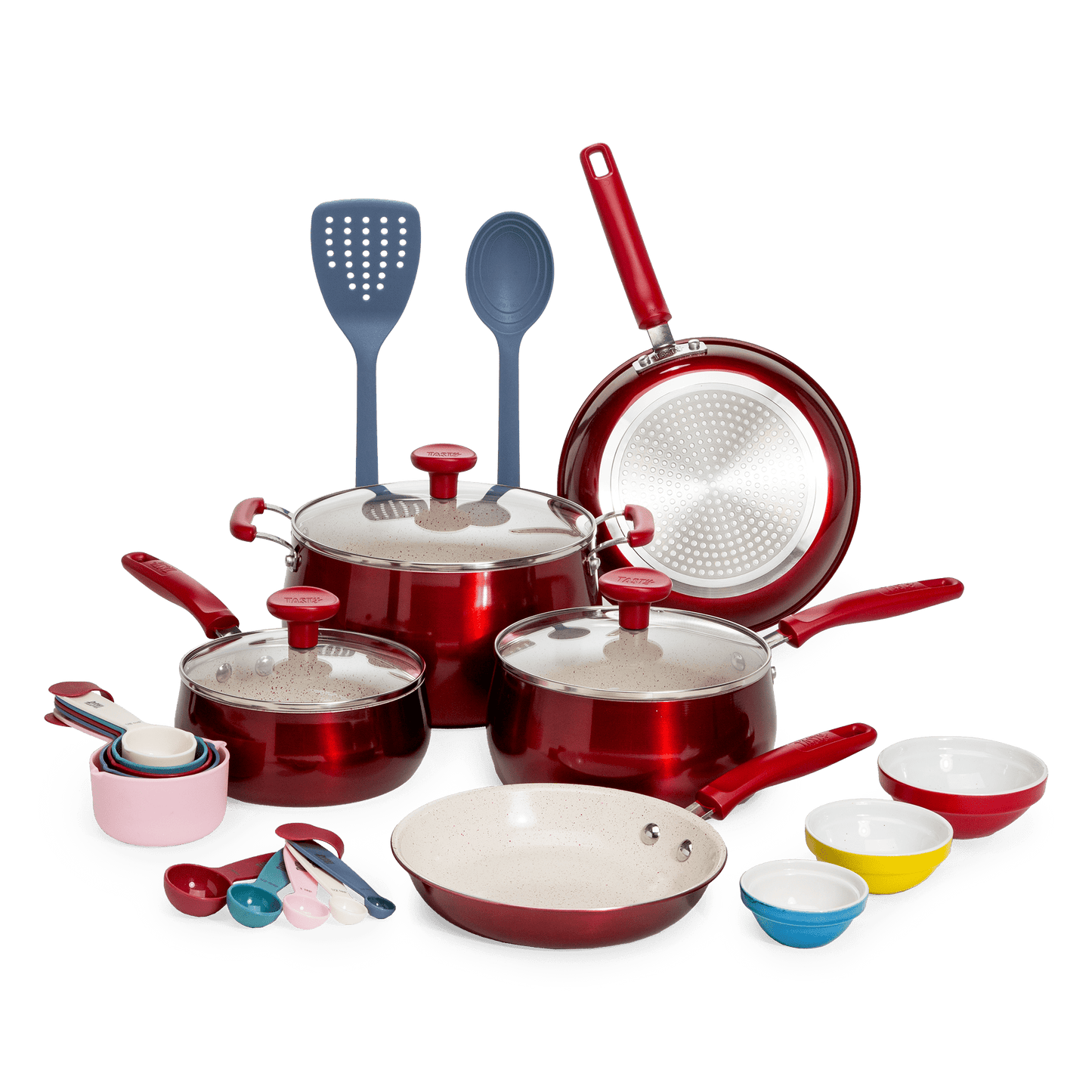 Clean Ceramic 23 Piece Non-Stick Aluminum Cookware Set, Red