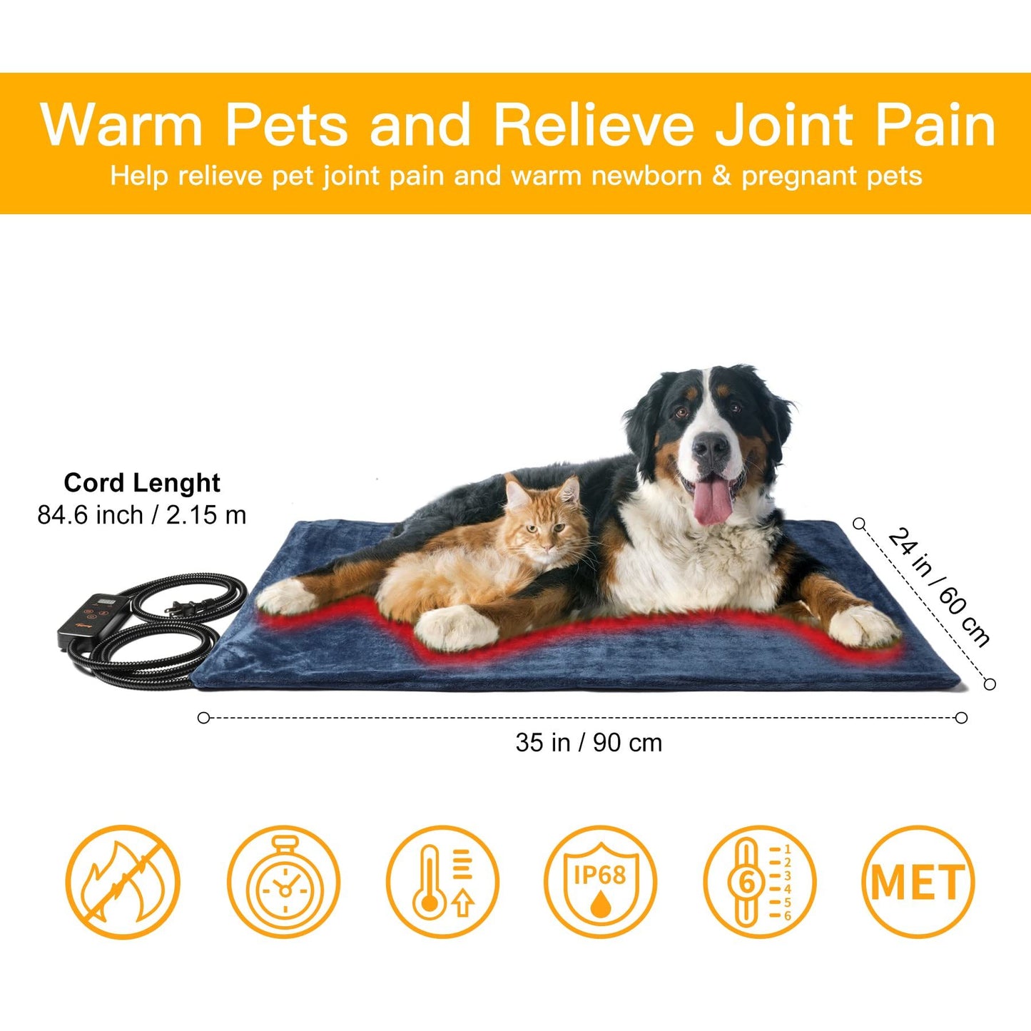 6 Adjustable Temperature Dog Cat Heating Pad with Timer