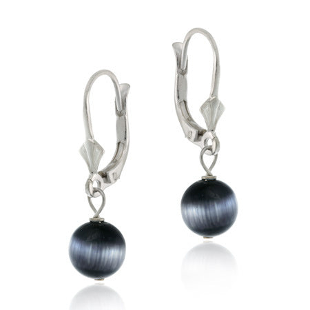 Sterling Silver Black Cats Eye Bead LeverBack Lever Back Earrings