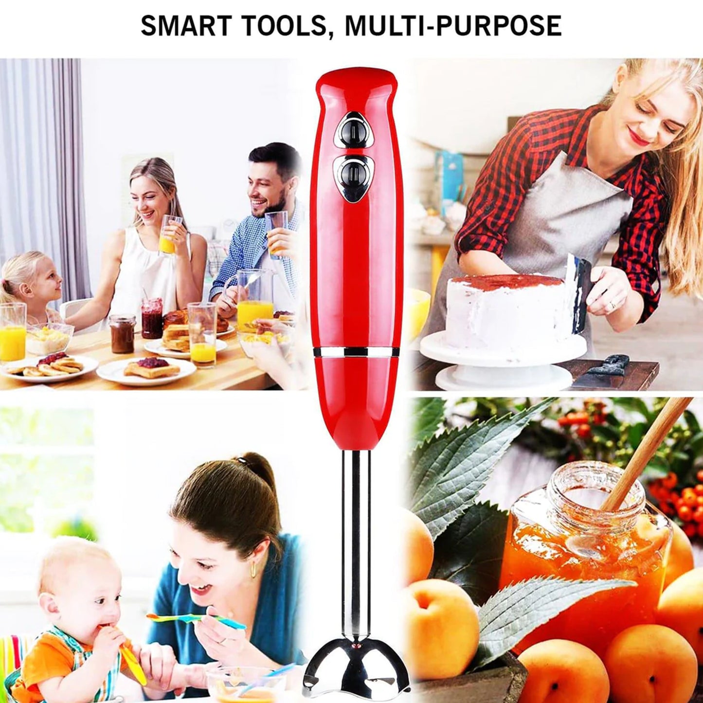 5 Core Handheld Blender, Electric Hand Blender 8-Speed 500W, Immersion Hand Held Blender Stick with Food Grade Stainless Steel Blades for Perfect Smoothies, Puree Baby Food & Soup - HB 1510 BLK/RED