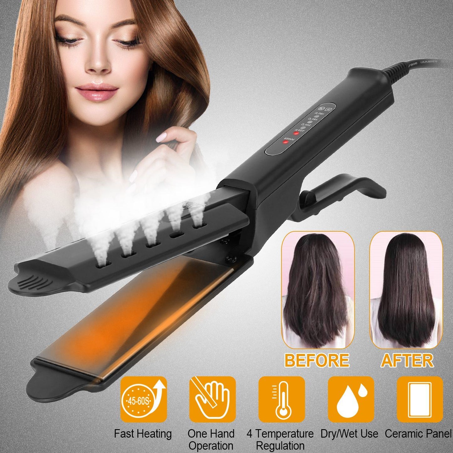 Electric Hair Straightener w/ 4 Temperature Scissor Ceramic Flat Iron Wet Dry Use Bangs Splint Glider Hair Clip Straightener