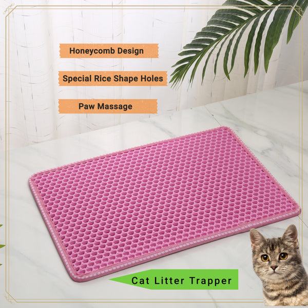 Cat Litter Mat, Kitty Litter Trapping Mat, Double Layer Mats with MiLi Shape Scratching design, Urine Waterproof, Easy Clean, Scatter Control 21" x 14" Pink