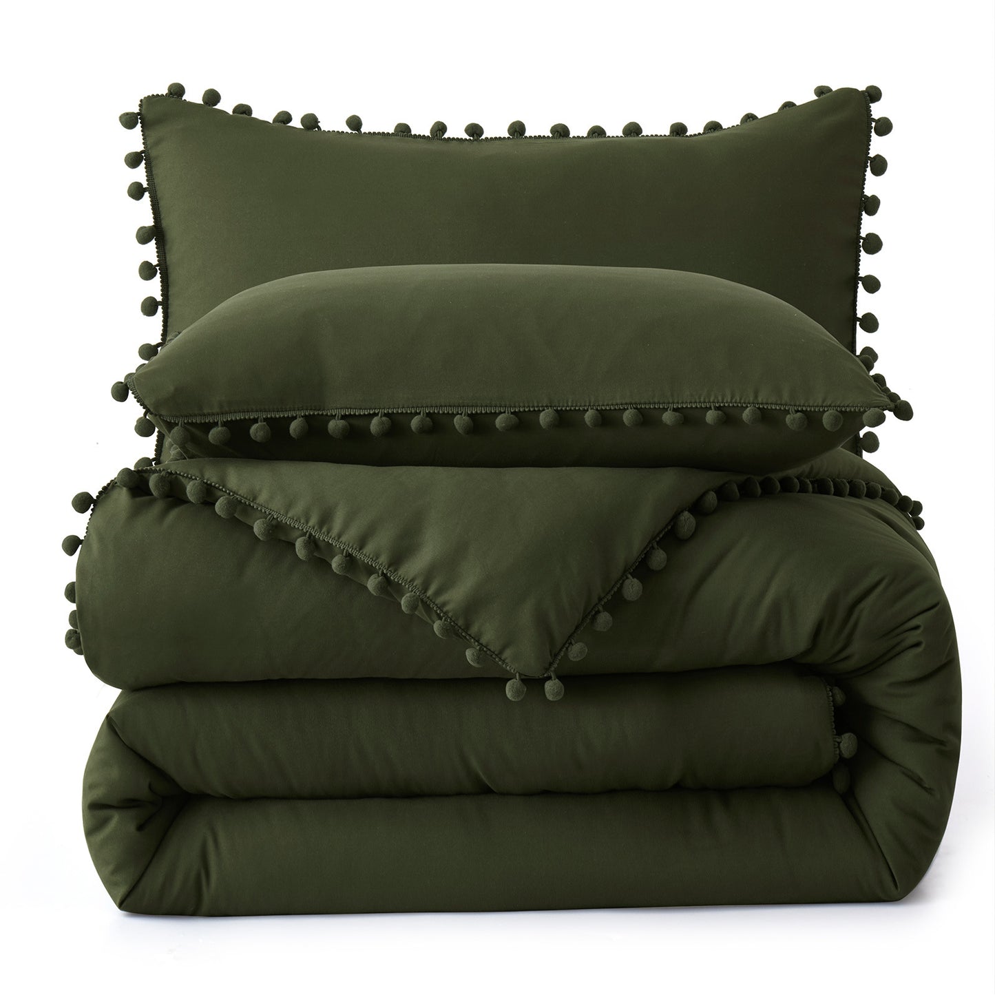 Boho Comforter Set, Boho Bedding set with Pom Poms Fringe Design, 1 Aesthetic Comforter and 2 Pillowshams
