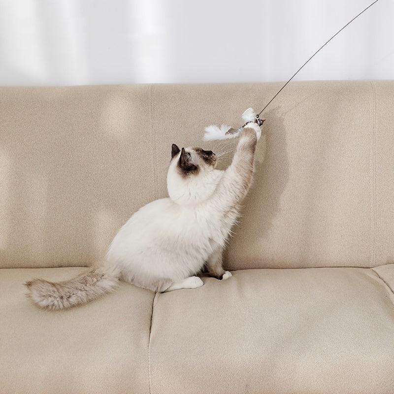 Interactive Cat Feather Toys; Cat Wand Toy And Natural Feather Teaser Replacements With Bell