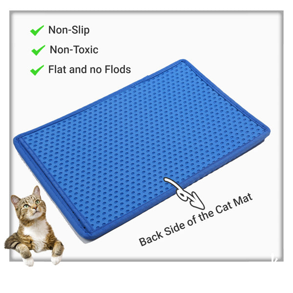 Cat Litter Mat; Kitty Litter Trapping Mat; Double Layer Mats with MiLi Shape Scratching design; Urine Waterproof; Easy Clean; Scatter Control 21" x 14" Blue