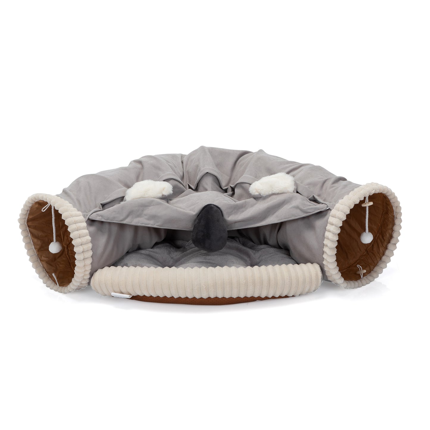 Collapsible Cat Tunnel Bed;  Hide Tunnel for Indoor Cats with Hanging Toys and Cushion Mat;  XH