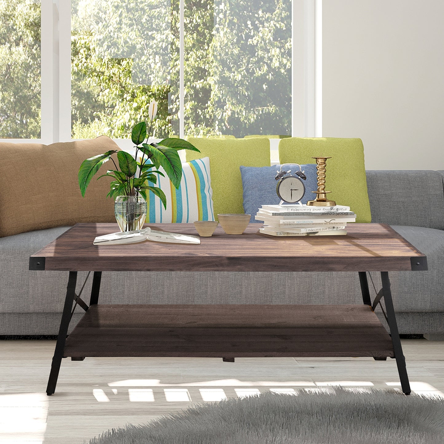 48" Large Solid Coffee Table with Storage for Both Indoor or Outdoor Use, 3 Colors Availabel