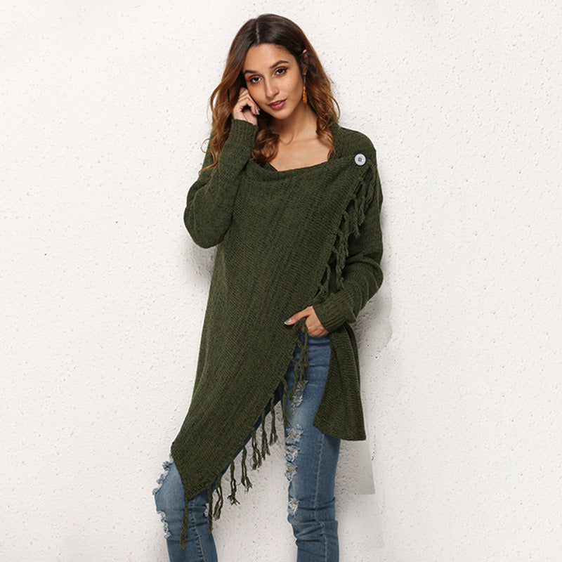Ladies' Autumn and Winter New Fringed Sweater Plus Size Sweater Coat
