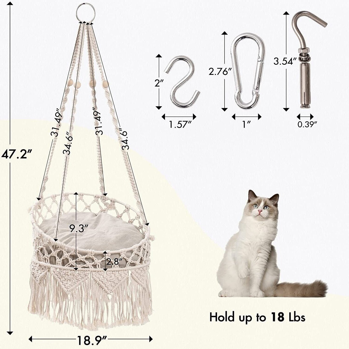 Mewoofun Cat Hammock Bed Cotton Hanging Cat Bed for Indoor Cats Sleeping Playing