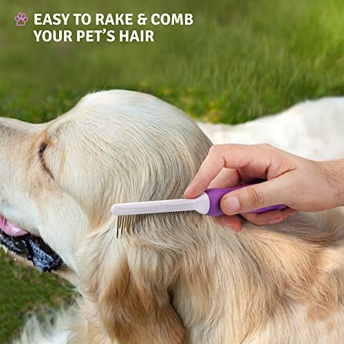 Pet Comb with Long & Short Stainless Steel Teeth for Removing Matted Fur; Knots & Tangles – Detangler Tool Accessories for Safe & Gentle DIY Dog & Cat Grooming (Grooming Comb)