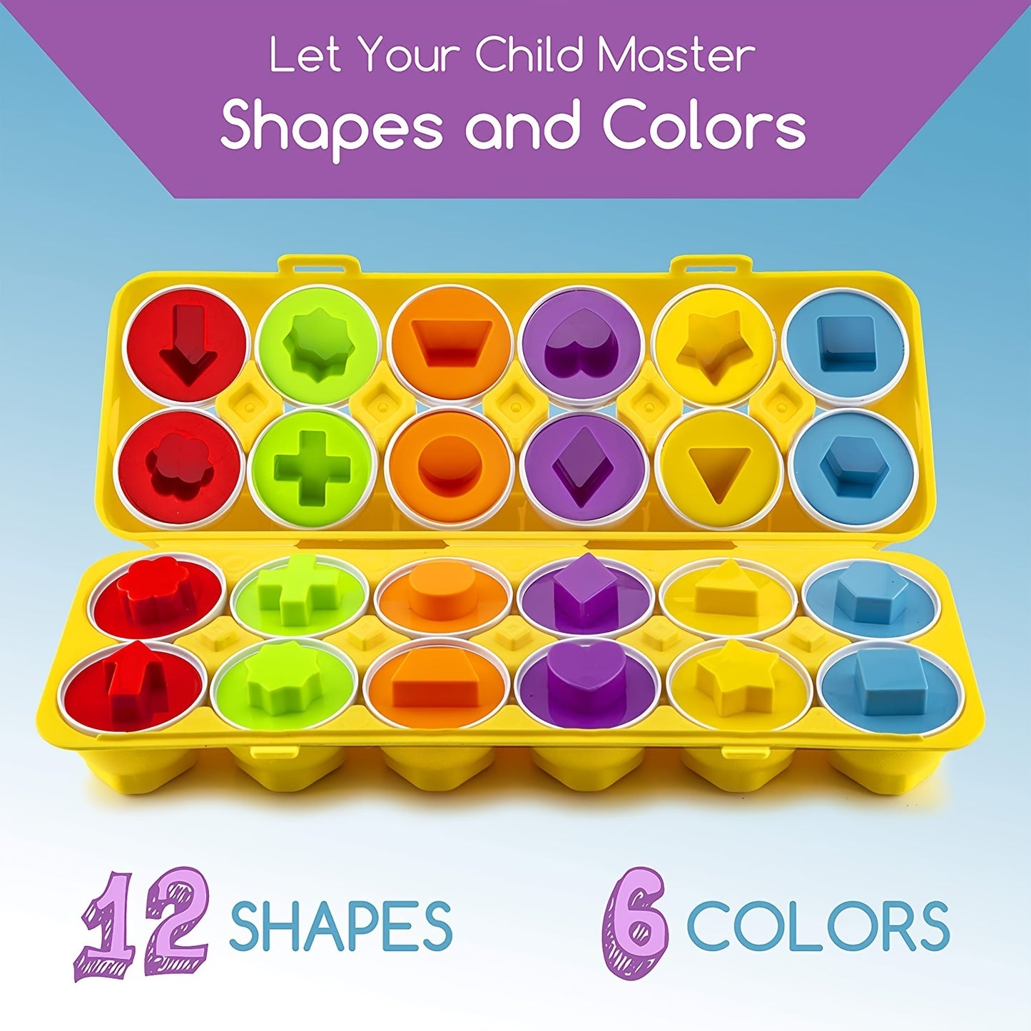 12pcs Matching Eggs Set Easter Egg - Color & Shape Recognition Sorter Skills Toys For Toddlers; Early Learning Educational Fine Motor Skill Montessori Gift For 1 2 3 Year Old Kids Boys And Girls