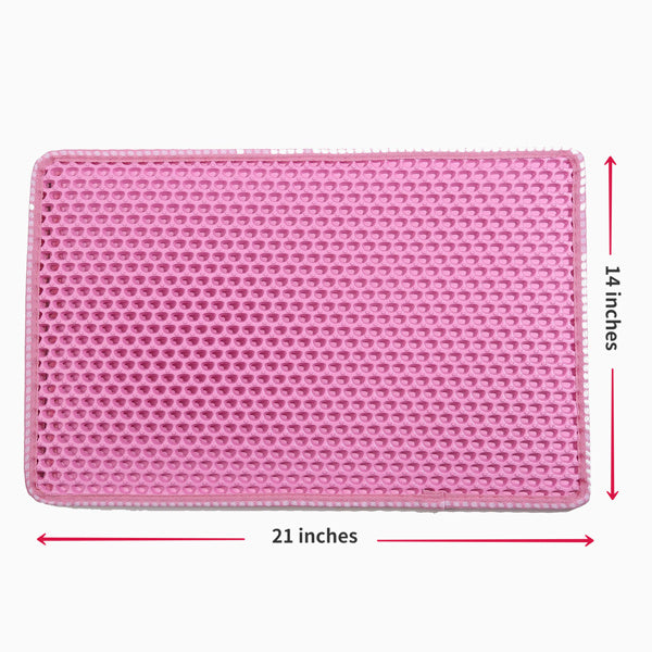 Cat Litter Mat, Kitty Litter Trapping Mat, Double Layer Mats with MiLi Shape Scratching design, Urine Waterproof, Easy Clean, Scatter Control 21" x 14" Pink