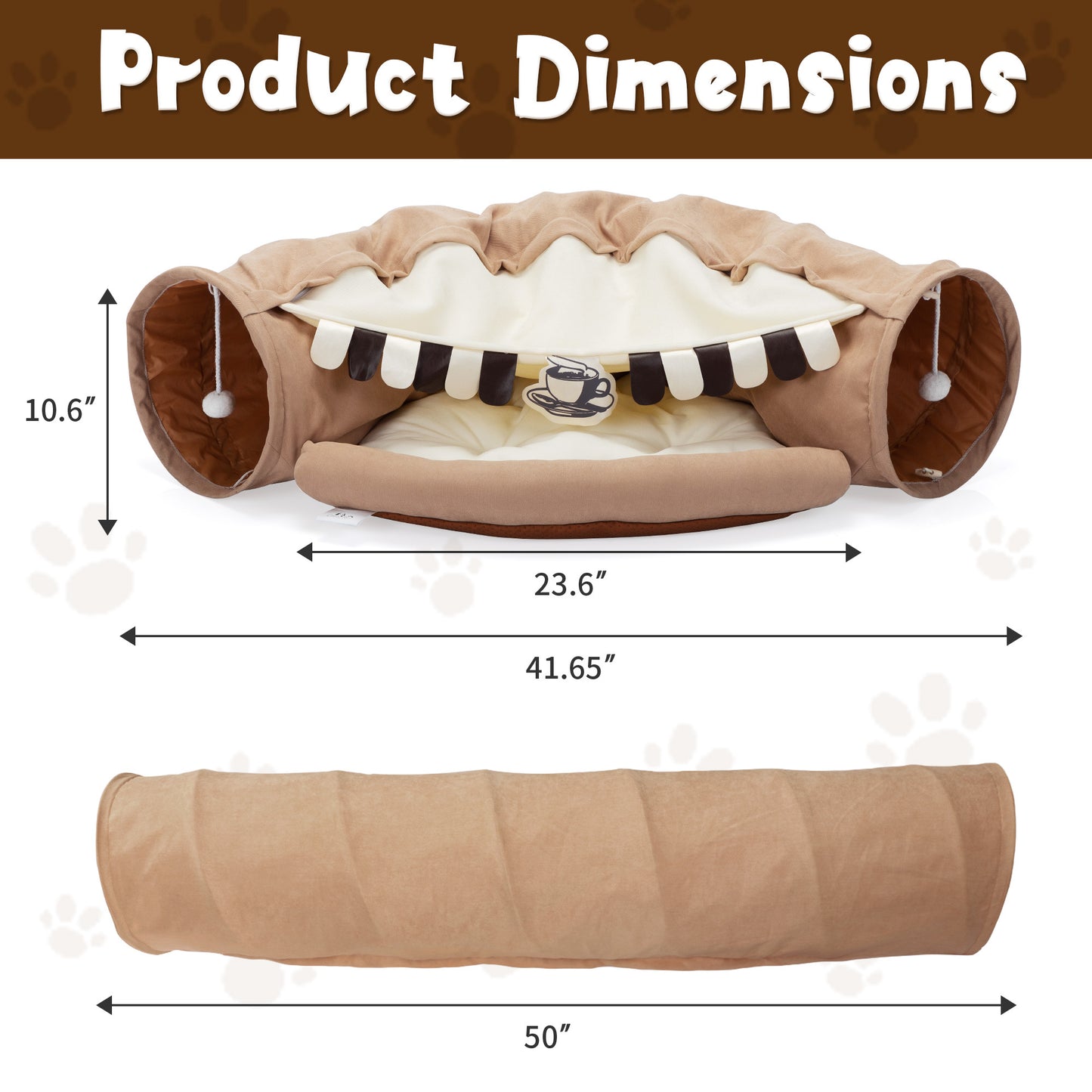 Collapsible Cat Tunnel Bed;  Hide Tunnel for Indoor Cats with Hanging Toys and Cushion Mat;  XH