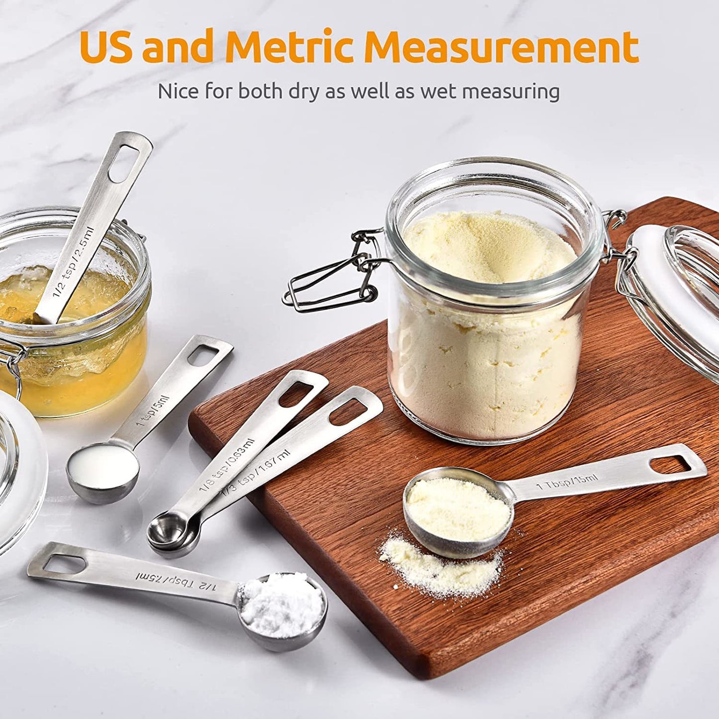 Measuring Spoons: U-Taste 18/8 Stainless Steel Measuring Spoons Set of 9 Piece: 1/16 tsp;  1/8 tsp;  1/4 tsp;  1/3 tsp;  1/2 tsp;  3/4 tsp;  1 tsp;  1/2 tbsp & 1 tbsp Dry and Liquid Ingredients