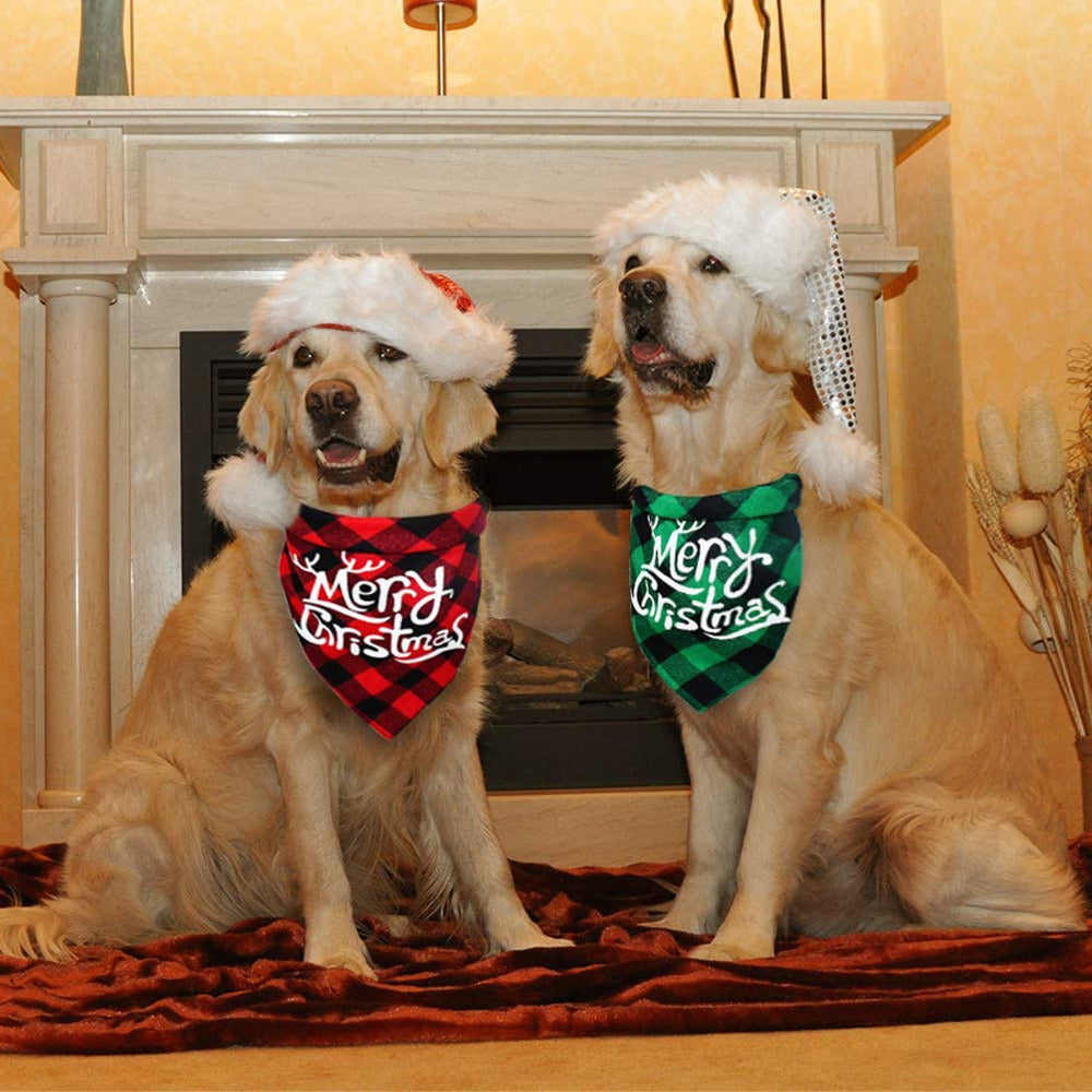 Christmas pet Dog Bandana and Collar; Bow Tie Dog Collar; 2pcs dog collar