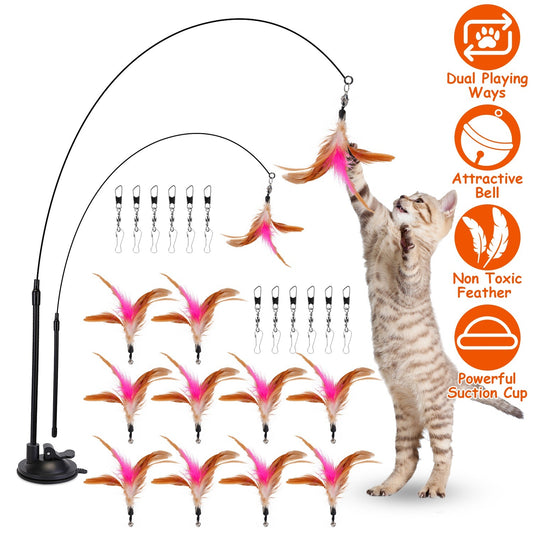 Cat Feather Toys Wand Rod Interactive Cat Spring Bell Play Toys