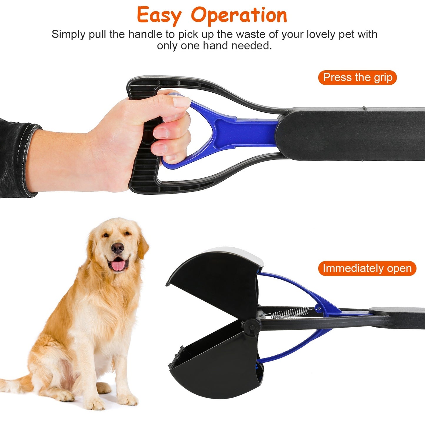 31.5in Pet Pooper Scooper Foldable Long Handle Dog Poop Waste Pick Up Rake for Large Medium Small Dogs Cats Pets