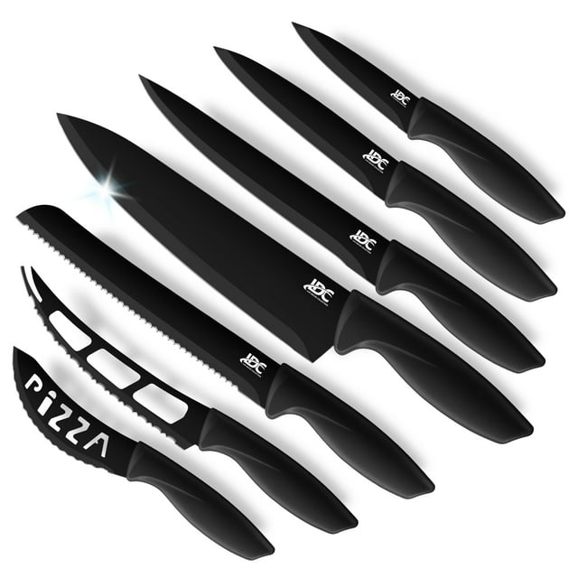 Lux Decor Collection 7 Piece Kitchen Knife Set - Steak Knives, Cheese Knife, Pizza Knife, Bread Knife, Carving Knife - Stainless Kitchen Knives
