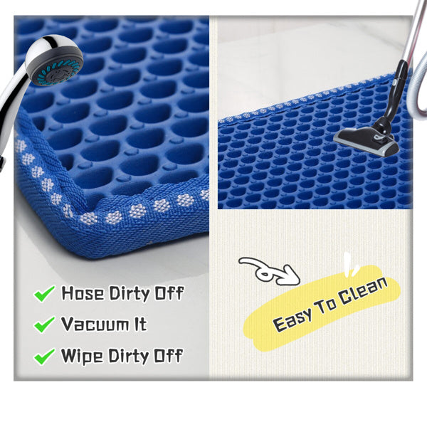 Cat Litter Mat; Kitty Litter Trapping Mat; Double Layer Mats with MiLi Shape Scratching design; Urine Waterproof; Easy Clean; Scatter Control 21" x 14" Blue