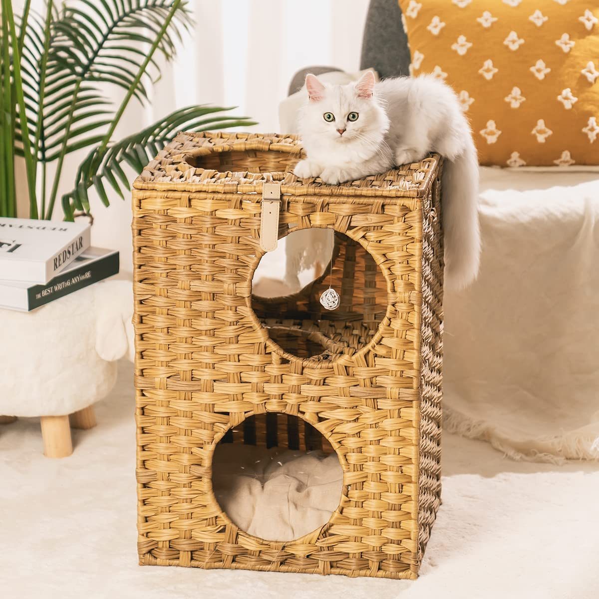 MEWOOFUNCat House Wicker Cat Bed for Indoor Cats Woven Rattan Cat Condos Outdoor