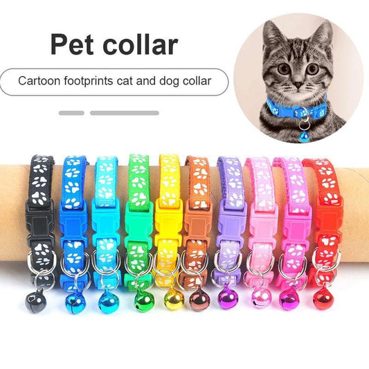 New Cute Bell Collar For Cats Dog Collar Teddy Bomei Dog Cartoon Funny Footprint Collars Leads Cat Accessories Animal Goods