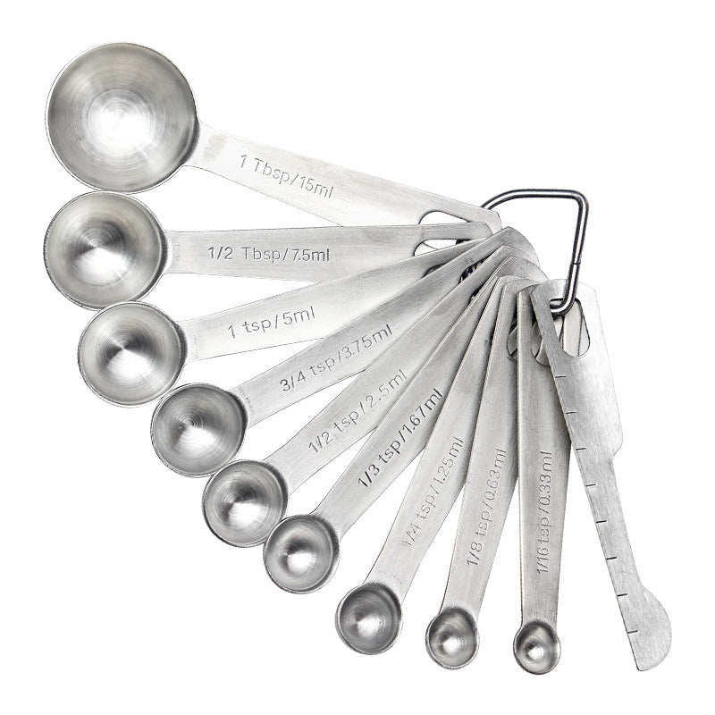 Measuring Spoons: U-Taste 18/8 Stainless Steel Measuring Spoons Set of 9 Piece: 1/16 tsp;  1/8 tsp;  1/4 tsp;  1/3 tsp;  1/2 tsp;  3/4 tsp;  1 tsp;  1/2 tbsp & 1 tbsp Dry and Liquid Ingredients