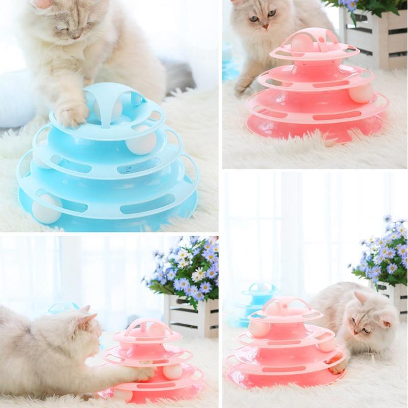 Qsezeny 4 Levels Pet Cat Toy Training Amusement Plate Kitten Tower Tracks Disc Cat Intelligence Amusement Triple Disc tumbler