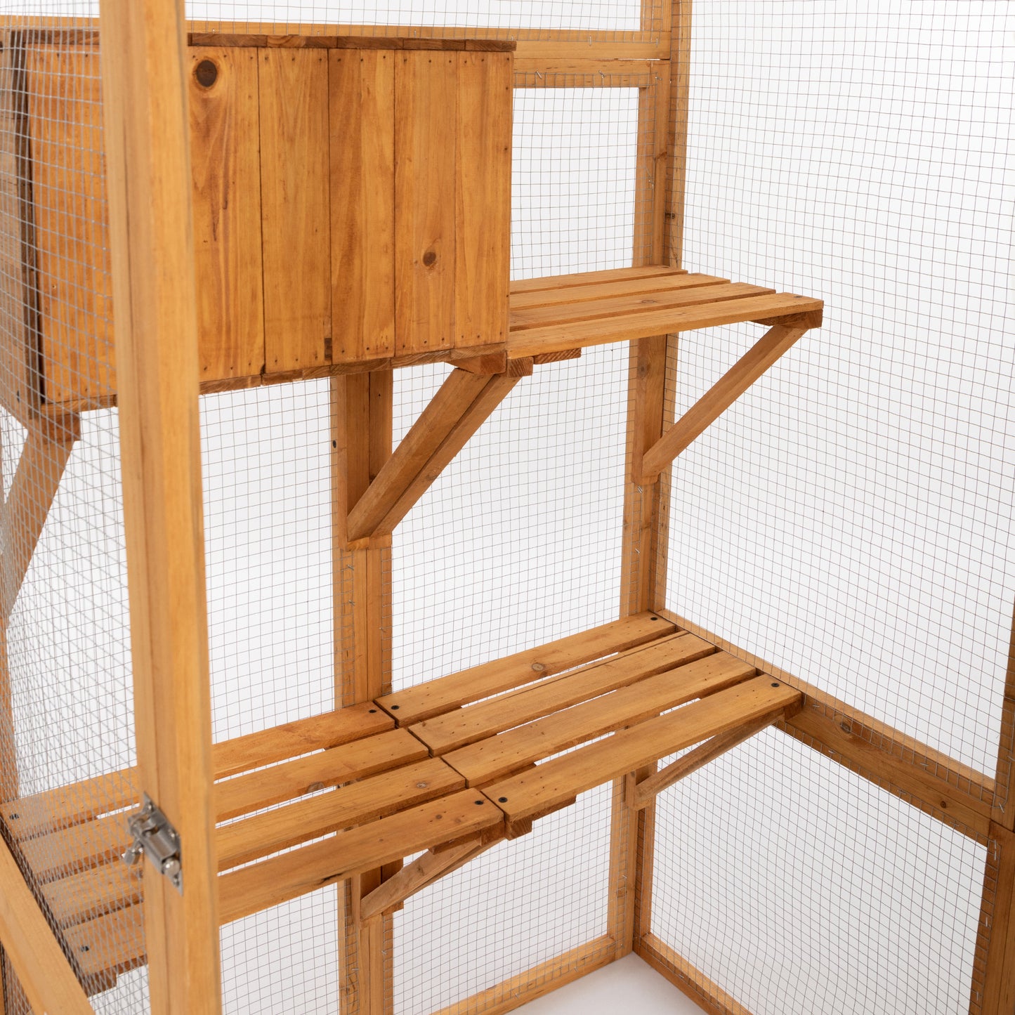Outdoor Cat Enclosure, Large Wood Cat Cage with Sunlight Top Panel, Perches, Sleeping Boxes, Pet Playpen, Orange