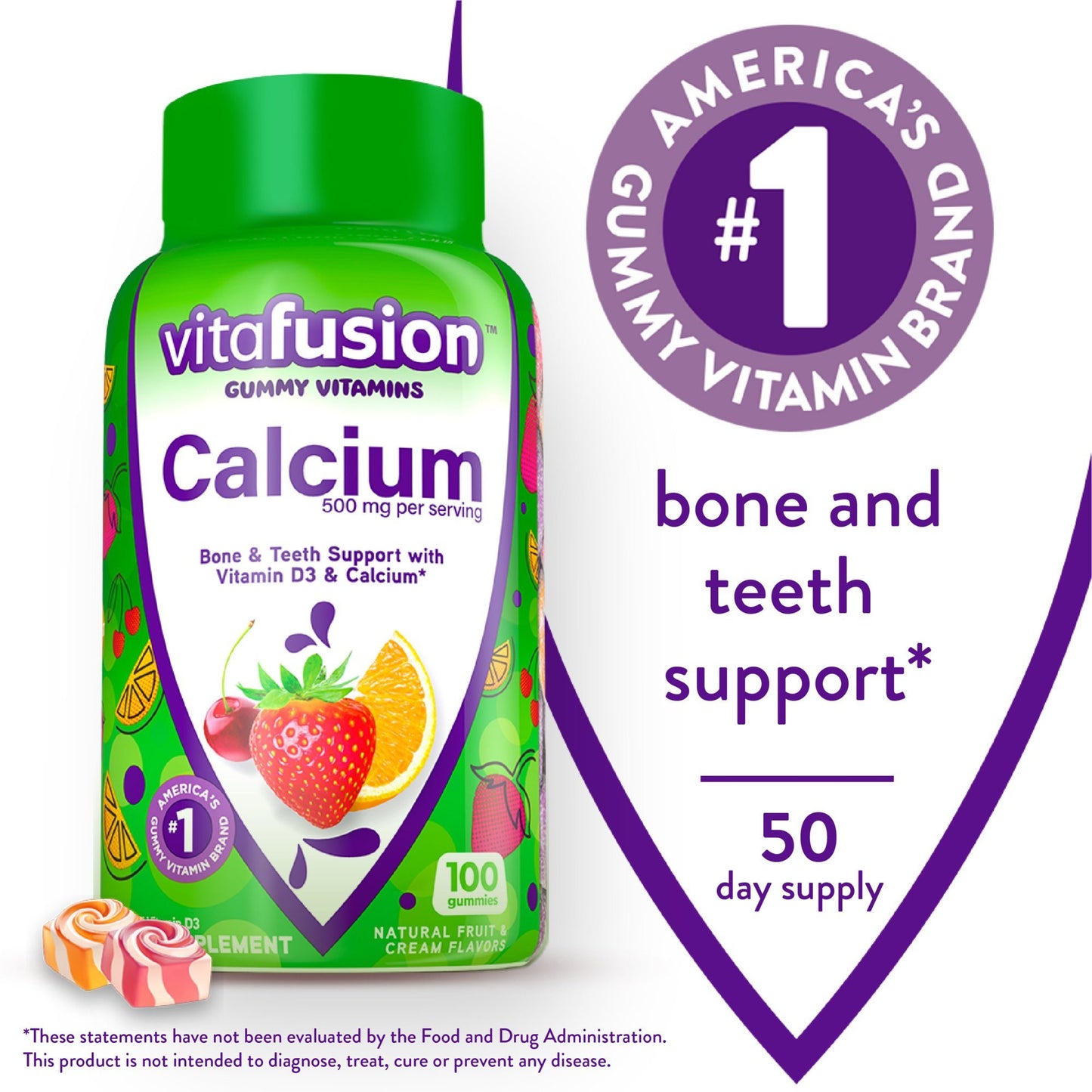 Vitafusion Chewable Calcium Gummy Vitamins;  Fruit and Cream Flavored;  100 Count
