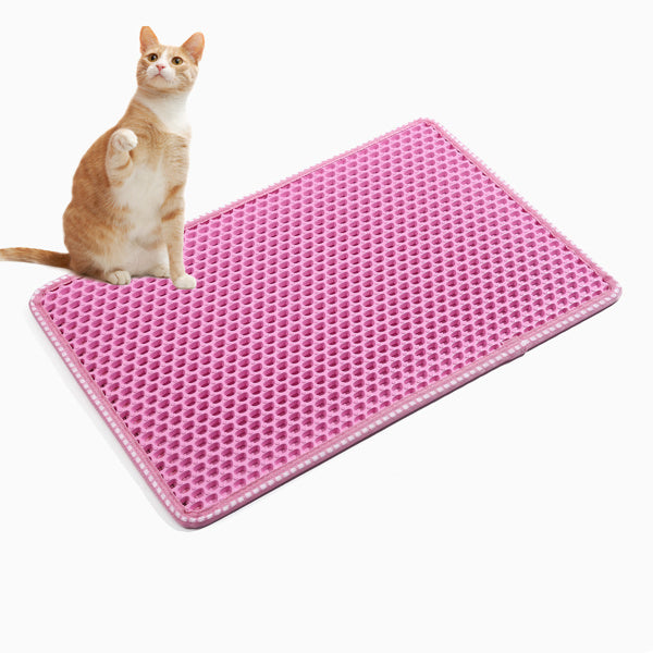 Cat Litter Mat, Kitty Litter Trapping Mat, Double Layer Mats with MiLi Shape Scratching design, Urine Waterproof, Easy Clean, Scatter Control 21" x 14" Pink