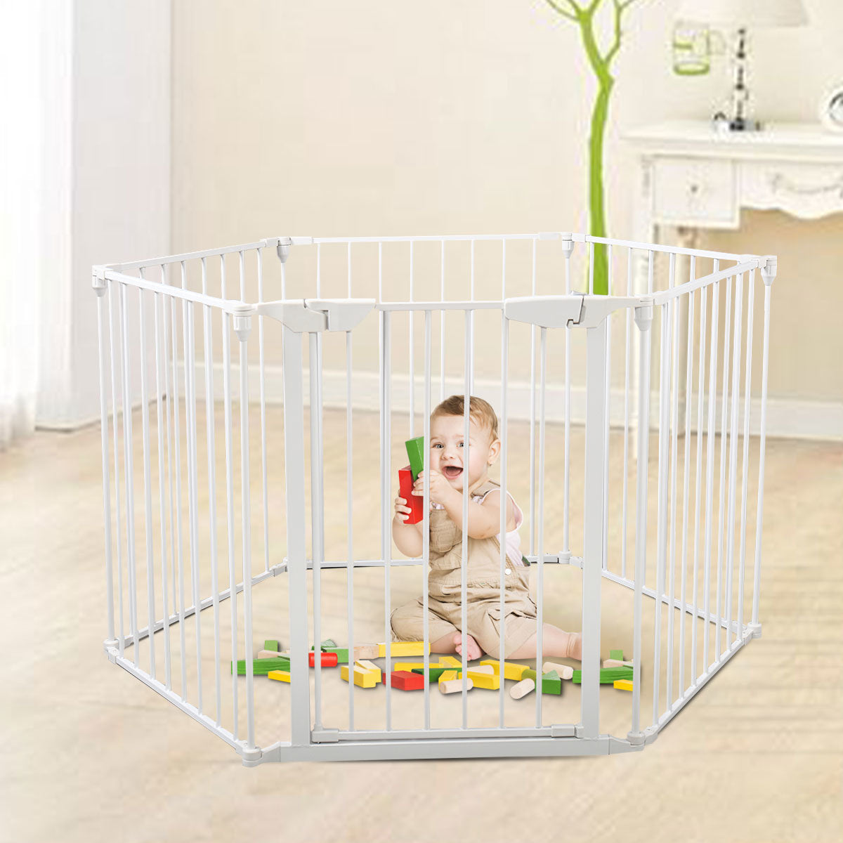 Metal Baby Playpen Fireplace Safety Fence;  Extra Wide Barrier Gate for Indoor Baby/Pet /Christmas Tree XH