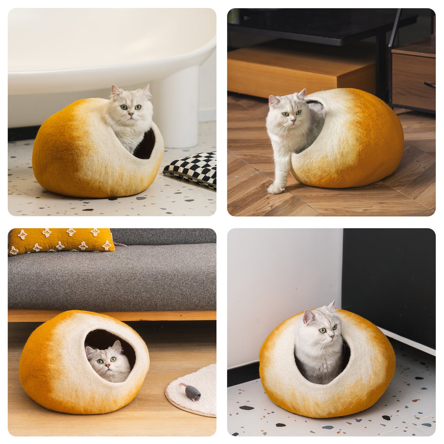 MewooFun Trendy Felt Cat Bed Cave Round Nest Wool Bed Gray for Cats and Kittens