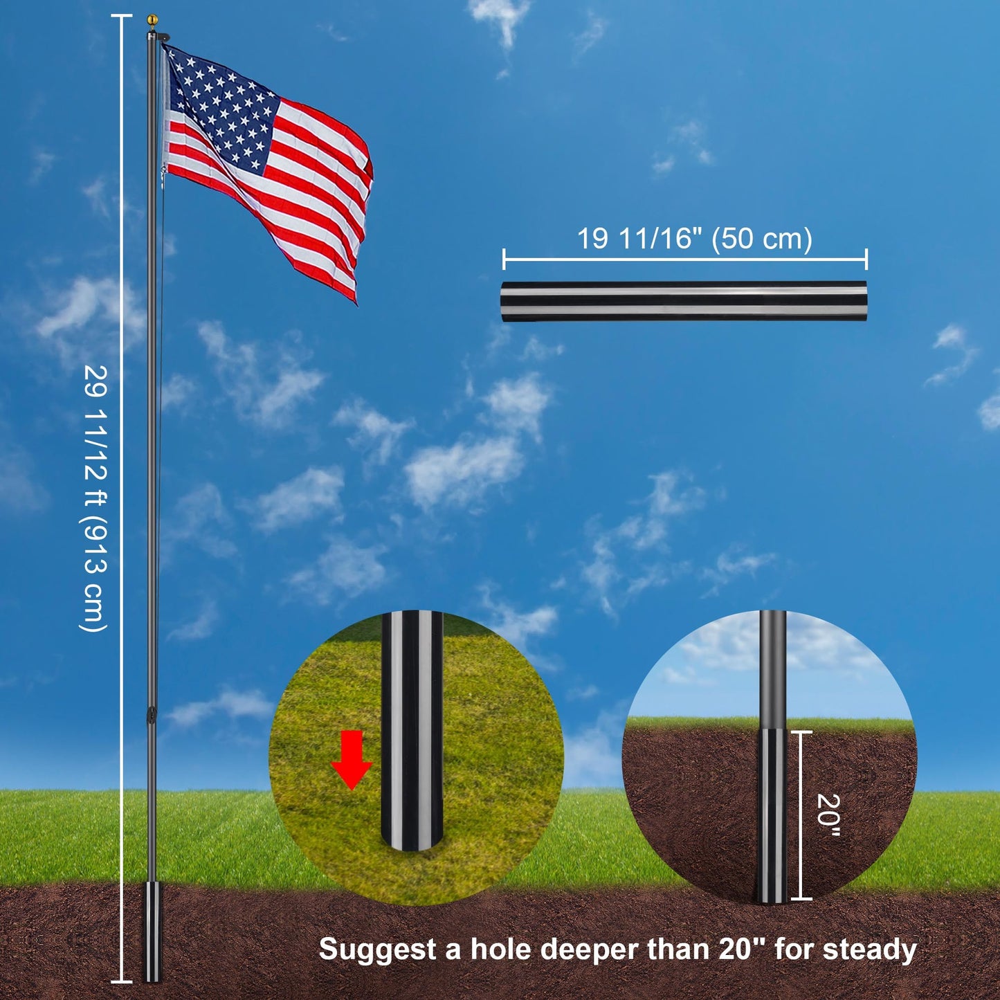 30ft Sectional Al Flag Pole