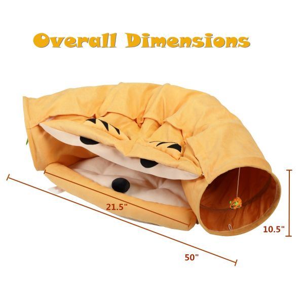 Collapsible Cat Tunnel Bed;  Hide Tunnel for Indoor Cats with Hanging Toys and Cushion Mat;  XH