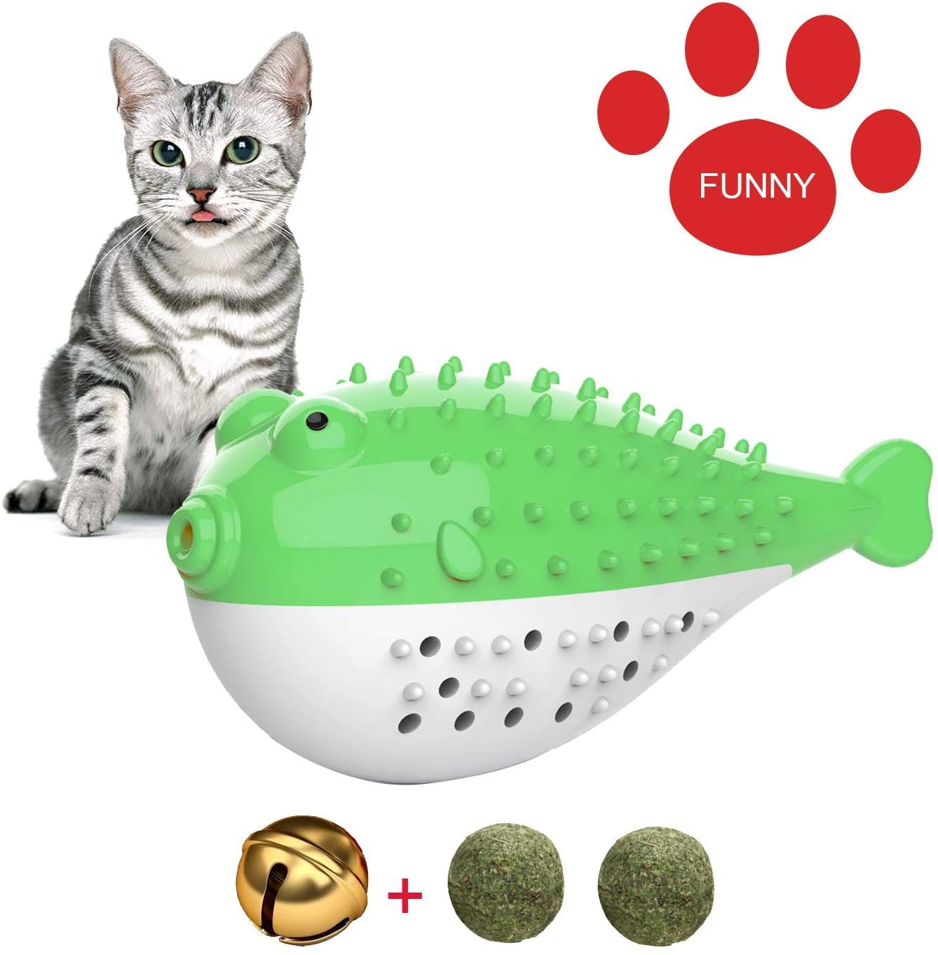 Fish Shape Built-in Small Bell Cat Pet Toothbrush Refillable Catnip Simulation Fish Teeth Cleaning 2 in 1 Chew Toys