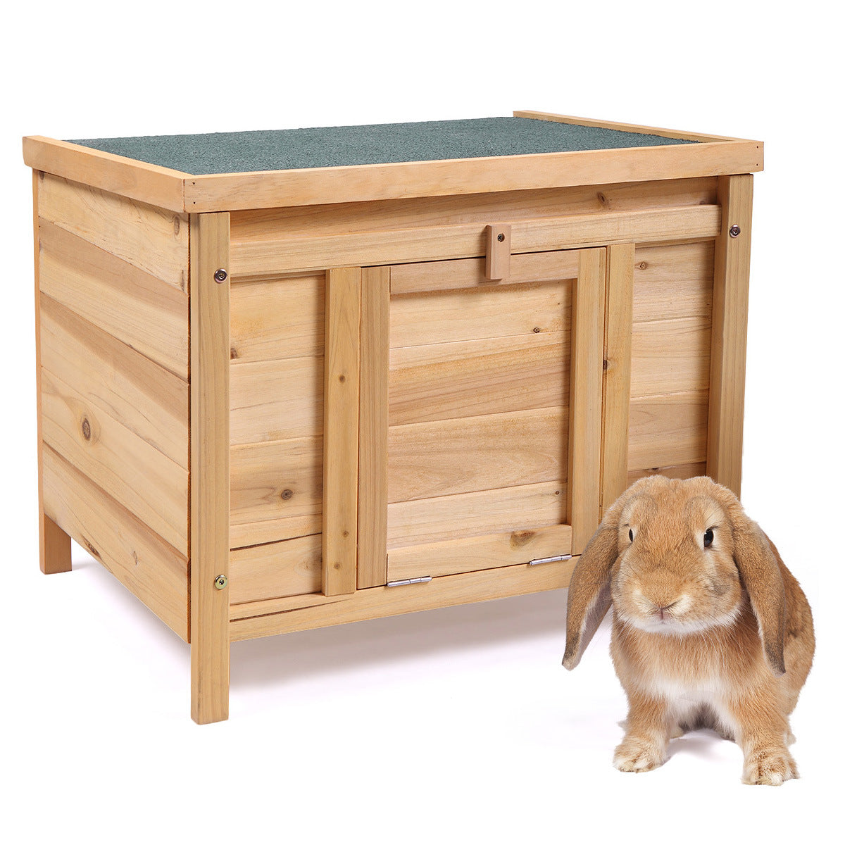 Small Wood Rabbit Hutch Bunny Cage, Raised Cat House with Ladder for Small Animals, Brown XH