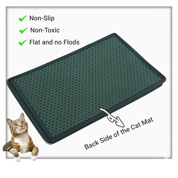 Cat Litter Mat; Kitty Litter Trapping Mat; Double Layer Mats with MiLi Shape Scratching design; Urine Waterproof; Easy Clean; Scatter Control 21" x 14" Green