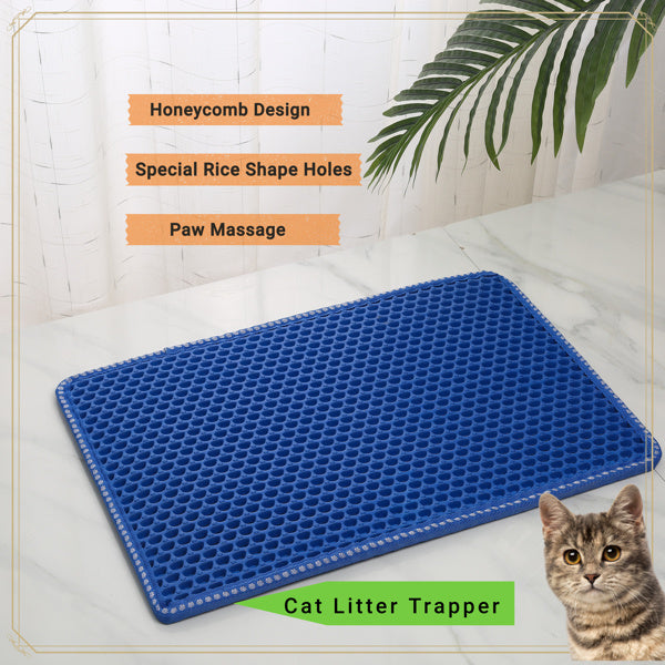 Cat Litter Mat; Kitty Litter Trapping Mat; Double Layer Mats with MiLi Shape Scratching design; Urine Waterproof; Easy Clean; Scatter Control 21" x 14" Blue