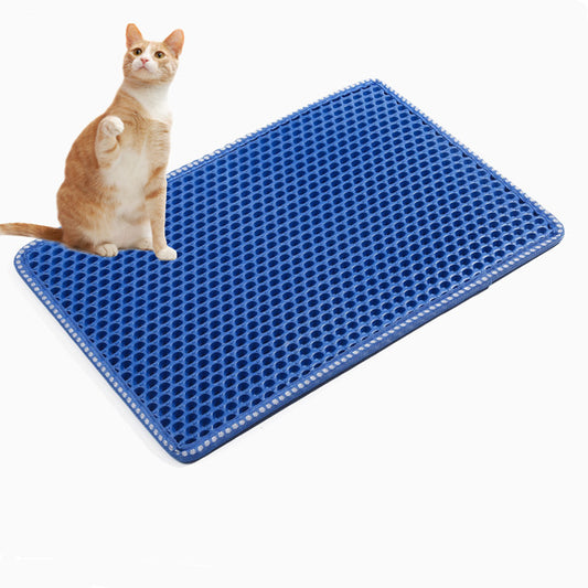 Cat Litter Mat; Kitty Litter Trapping Mat; Double Layer Mats with MiLi Shape Scratching design; Urine Waterproof; Easy Clean; Scatter Control 21" x 14" Blue